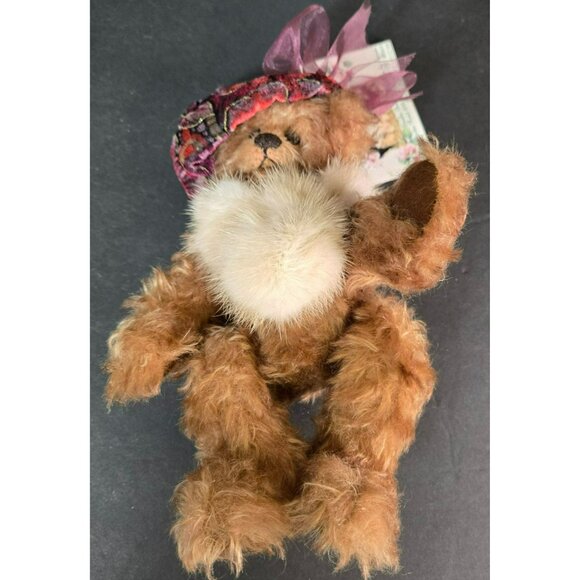 Sersha Jointed Teddy "Bonnie" Bear Serieta Harrell Mohair Fur Scarf Velvet Hat - Picture 11 of 13